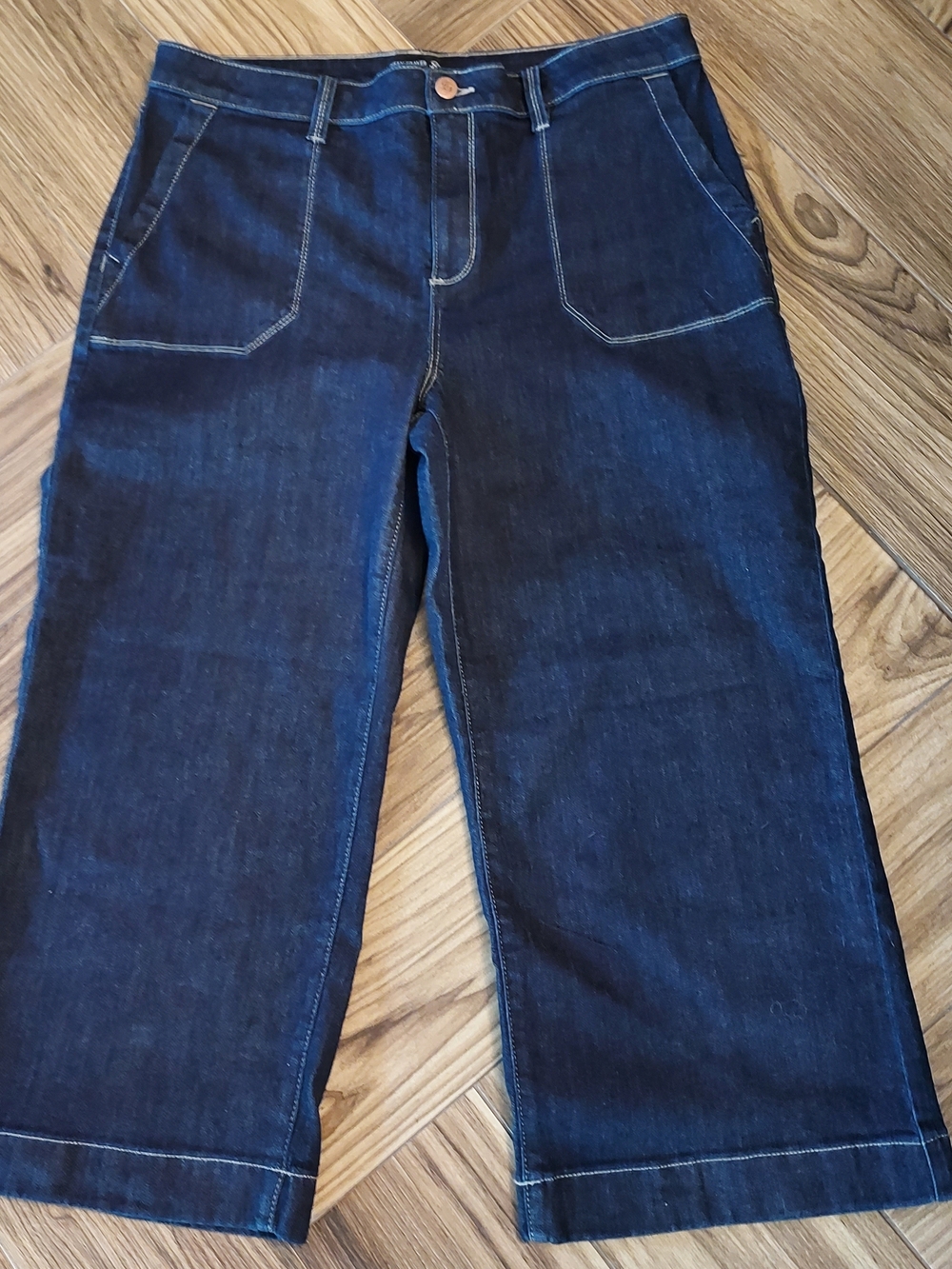 Susan Graver Dark Wash Palazzo Leg Cropped Stretch Jeans.Sz. 14  : NWOT